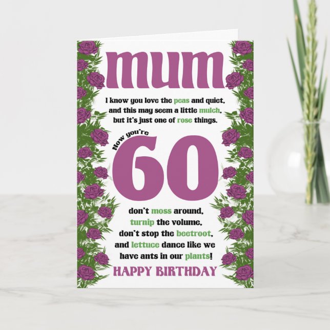 Mum 60th Gardener Pun Wordplay Birthday Card (Front)