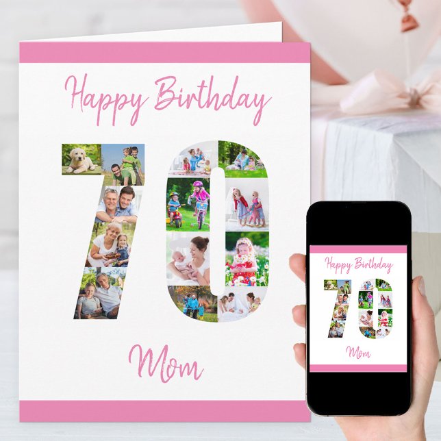 Mum 70th Birthday Number 70 Photo Collage Card (Creator Uploaded)