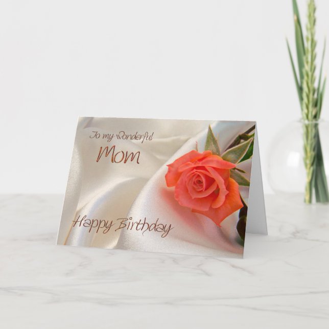 Mum, a birthday card with a pink rose (Front)