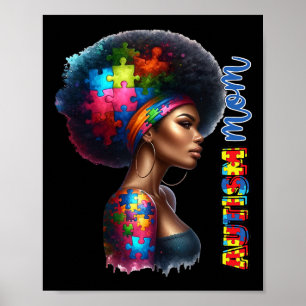 Mum Afro Autism Awareness Mama Black Autism Mother Poster