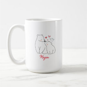Mum and Baby Bear Hearts  Minimalist Personalised Coffee Mug
