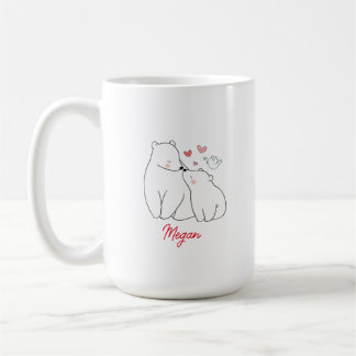 Mum and Baby Bear Hearts  Minimalist Personalised Coffee Mug