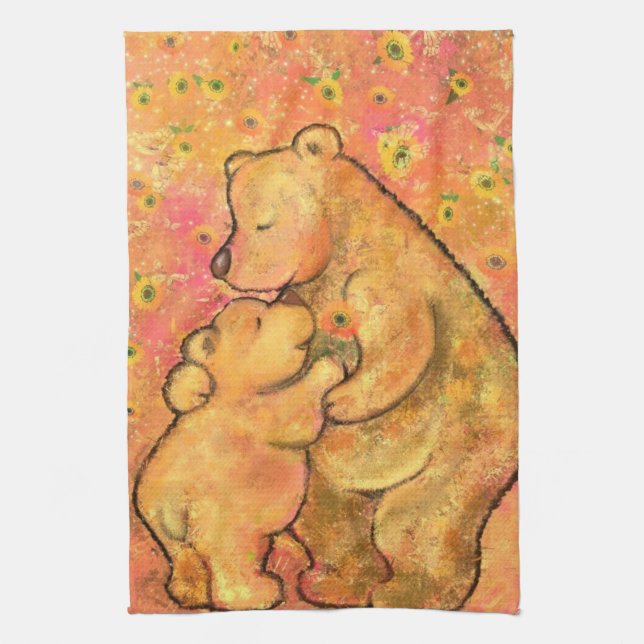 Mum and Baby Bear - Mother's Day - Hug Tea Towel (Vertical)