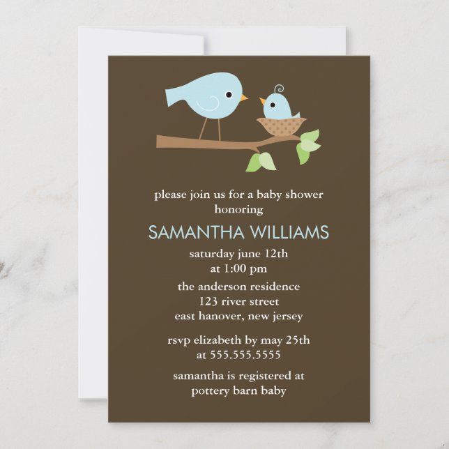 Mum and Baby Birds Boys Baby Shower Invitation (Front)