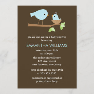 Mum and Baby Birds Boys Baby Shower Invitation