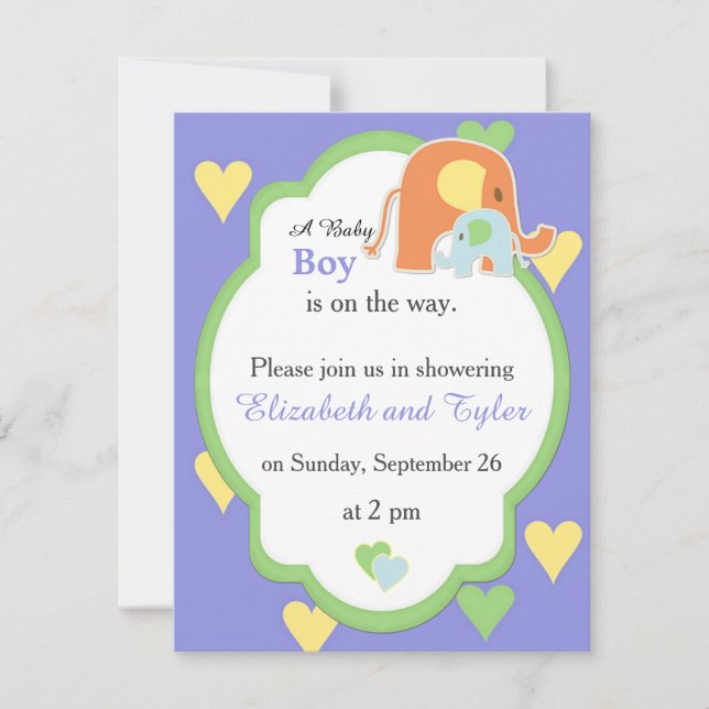 Mum and Baby Boy Elephant Shower Invitation (Front)
