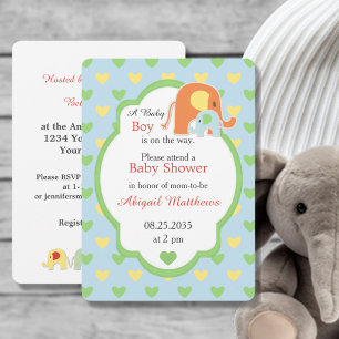 Mum and Baby Boy Elephant Shower Invitation