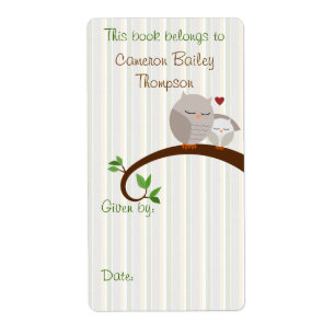 Mum and Baby Brown Owls Book Label