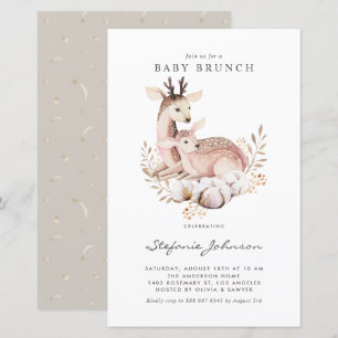 Mum and Baby Deer Fall Baby Brunch Invitation