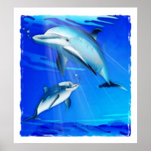 Mum and Baby Dolphin Poster