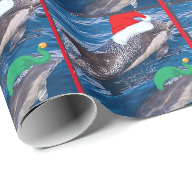 Mum and baby dolphin Santa Christmas wrapping pape Paper (Roll Corner)