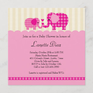 Mum and Baby Elephant Baby Girl Shower Invitation