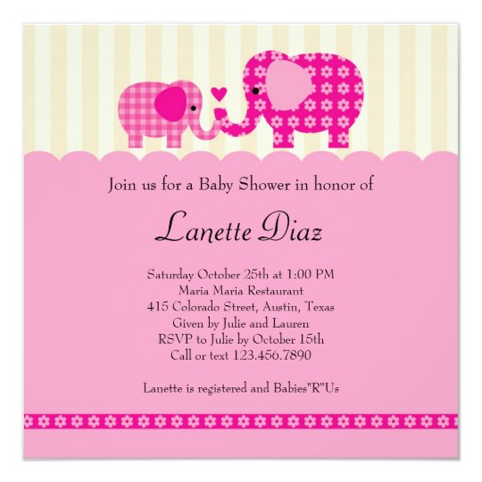 Mum and Baby Elephant Baby Girl Shower Invitation