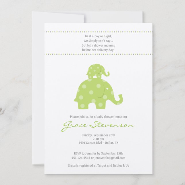 Mum and Baby Elephant Baby Shower Invitation (Front)