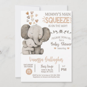 Mum and baby elephant baby shower invitation. invitation