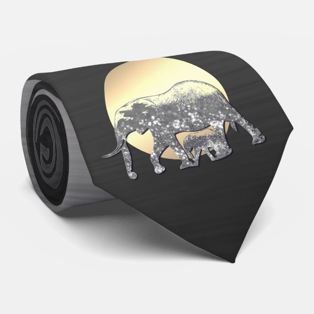 Mum and baby elephant in the setting sun tie (Rolled)