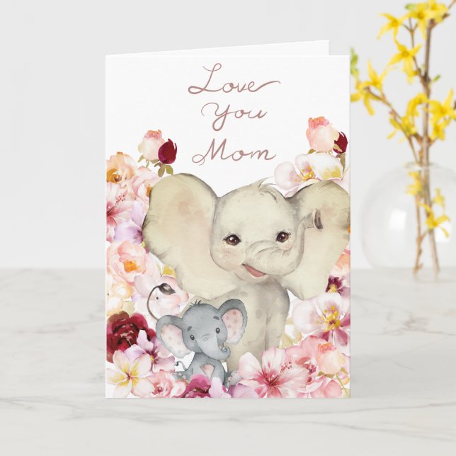 Mum and Baby Elephant Mother's Day Card (Yellow Flower)