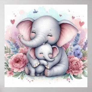 Mum and Baby Elephant Poster