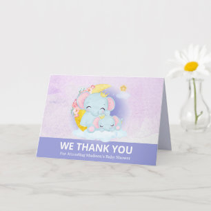 Mum and Baby Elephant Purple Thank You Card