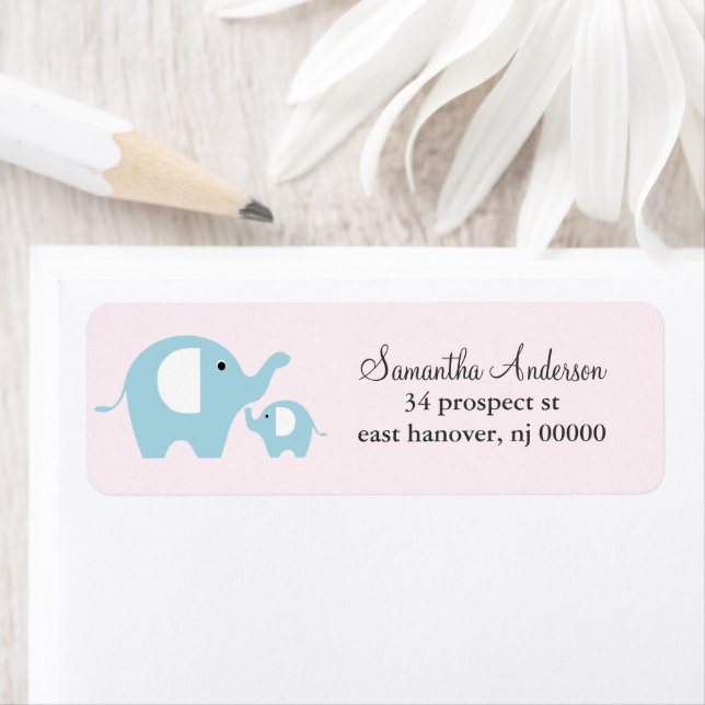 Mum and Baby Elephant Return Address Labels (Insitu)
