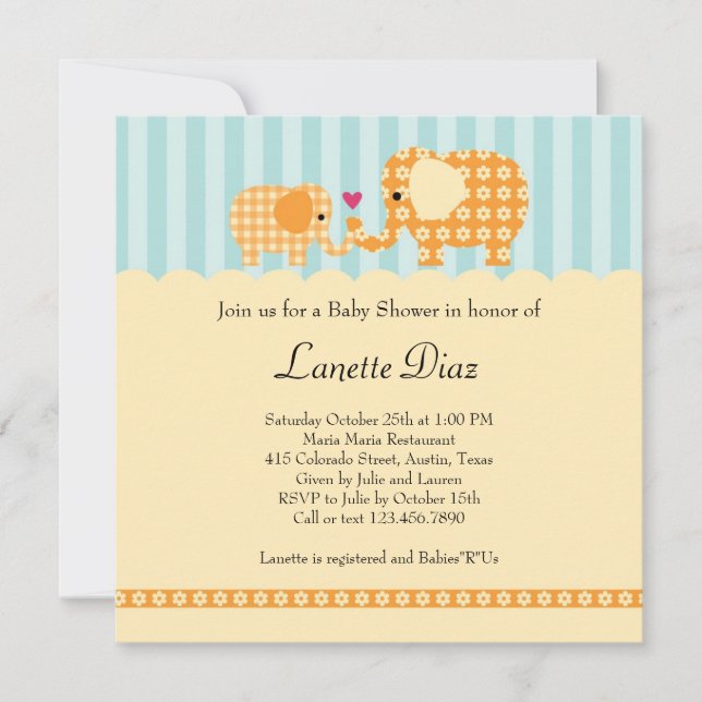 Mum and Baby Elephant Unisex Baby Shower Invitatio Invitation (Front)