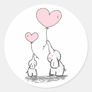 Mum And Baby Elephants Balloons Classic Round Sticker