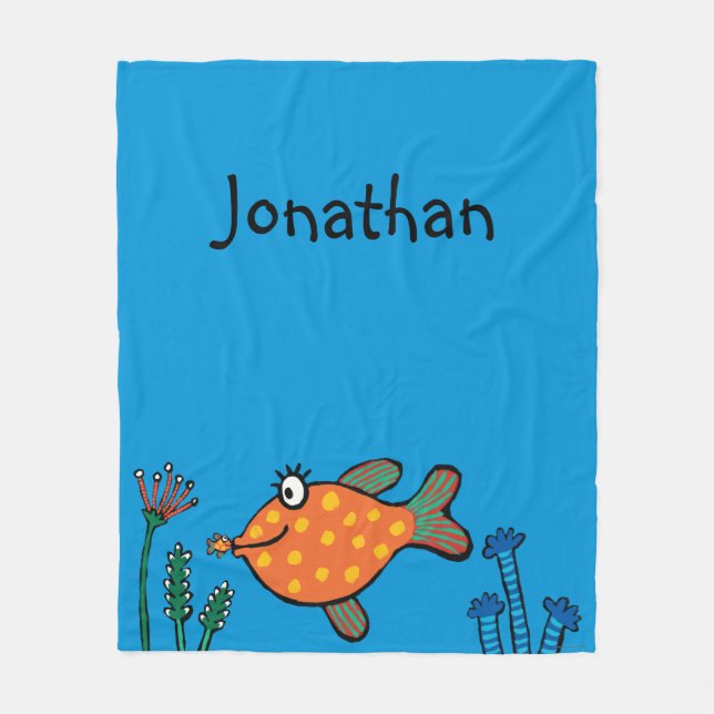 Mum and Baby Fish Kisses Fleece Blanket (Front)