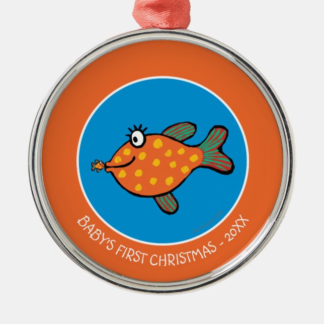 Mum and Baby Fish Kisses Metal Tree Decoration (Front)