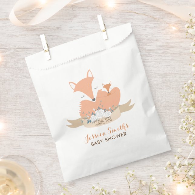 Mum and Baby Fox Baby Shower Favour Bags (Clipped)