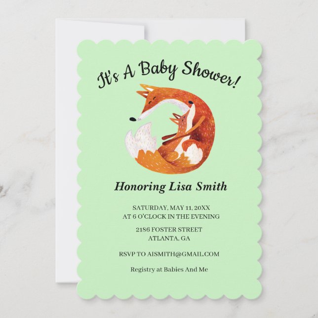 Mum And Baby Fox Baby Shower Invitation (Front)