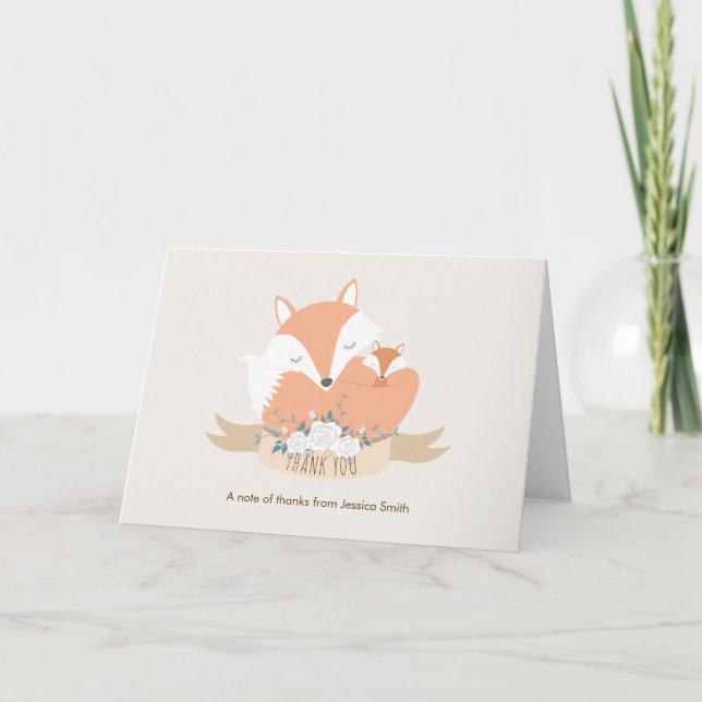Mum and Baby Foxes Baby Shower Thank You Card (Front)