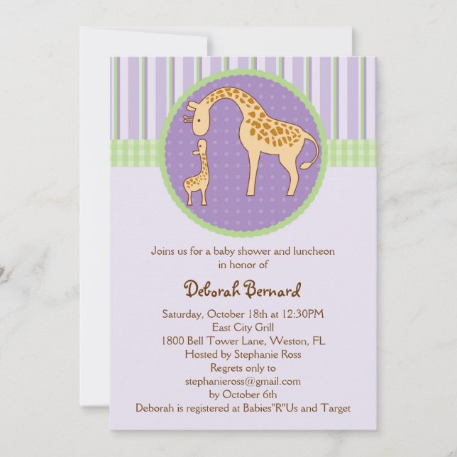 Mum and Baby Giraffe Baby Shower Invitation (Front)