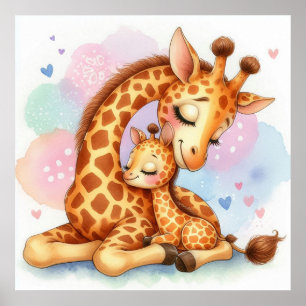 Mum and Baby Giraffe Poster