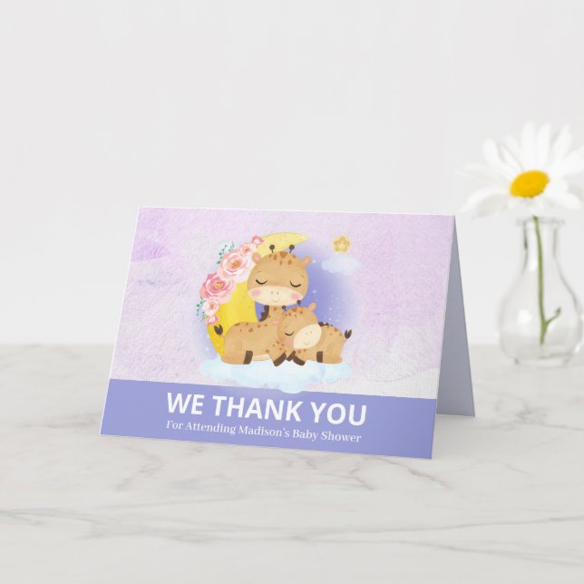 Mum and Baby Giraffe Purple Thank You Card (Small Plant)