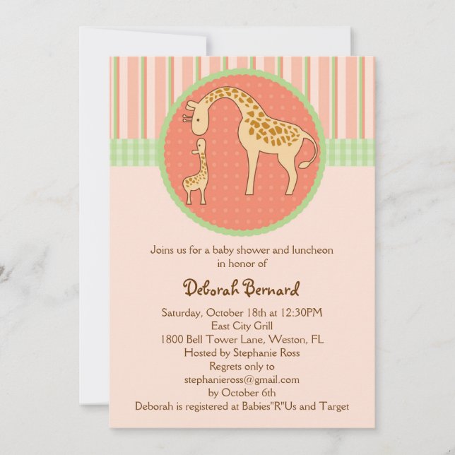 Mum and Baby Giraffe Unisex Baby Shower Invitation (Front)