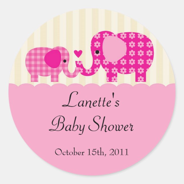 Mum and Baby Girl Elephant Favour Sticker (Front)