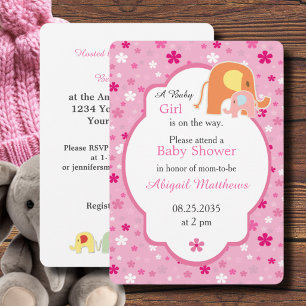 Mum and Baby Girl Elephant Shower Invitation