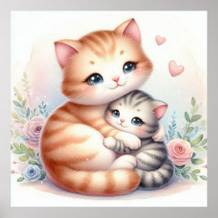 Mum and Baby Kitten Poster