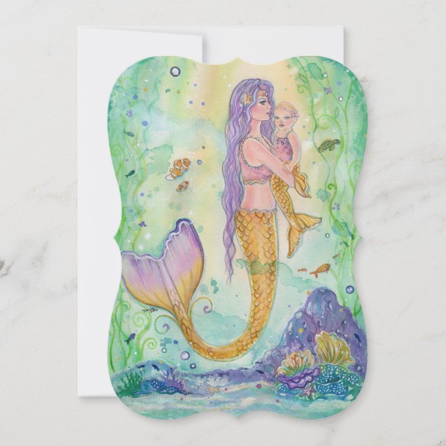 Mum and baby mermaid baby shower invitations (Front)