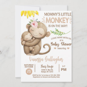 Mum and baby monkey baby shower invitation. invitation