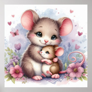 Mum and Baby Mouse Poster
