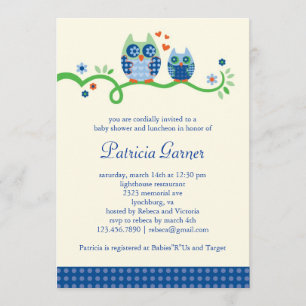 Mum and Baby Owl Baby Boy Shower Invitation