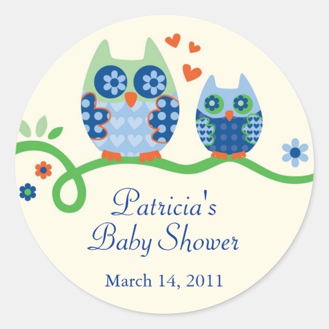 Mum and Baby Owl Baby Shower Favour Sticker (Front)