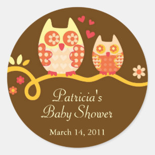 Mum and Baby Owl Baby Shower Favour Sticker
