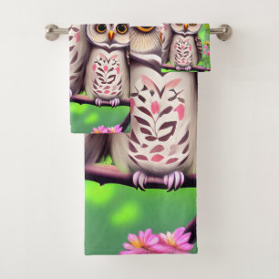Mum and Baby Owl Bath Towel Set