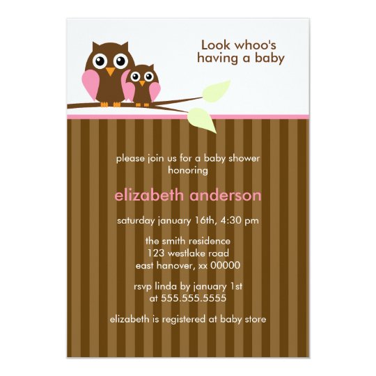 Mum and Baby Owl {pink} Baby Shower Card