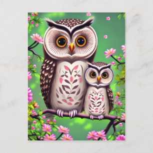 Mum and Baby Owl Postcard