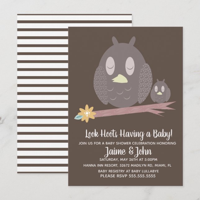 Mum and Baby Owl Woods Baby Shower Gender Reveal Invitation (Front/Back)