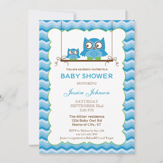 Mum and Baby Owls Boy Baby Shower Invitation (Front)