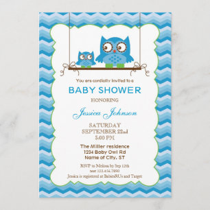 Mum and Baby Owls Boy Baby Shower Invitation